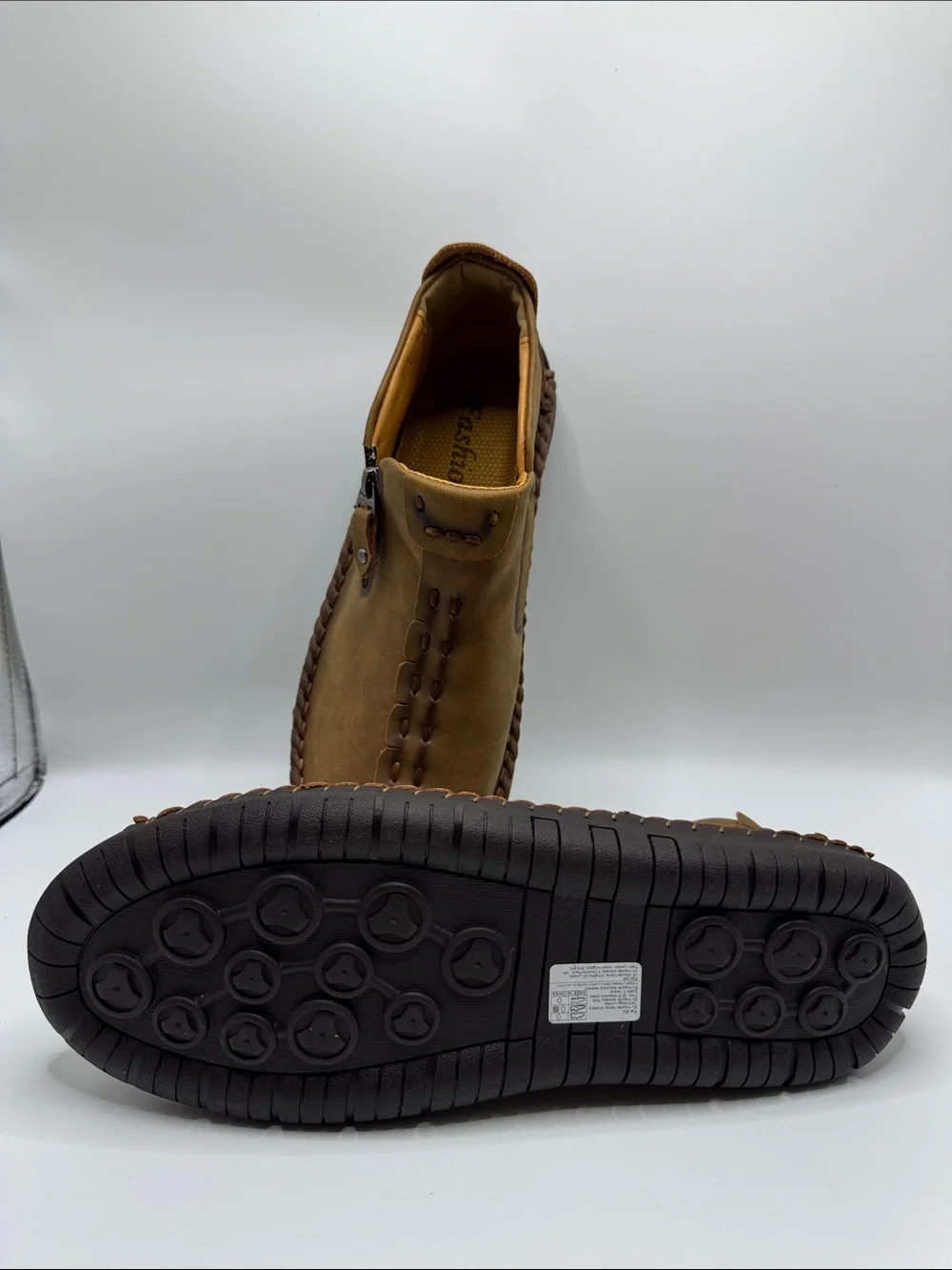 New Men's Casual Brown Zip Moc Shoes SZ US11.5
